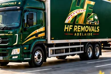 HF Removals truck driving along an Adelaide road
