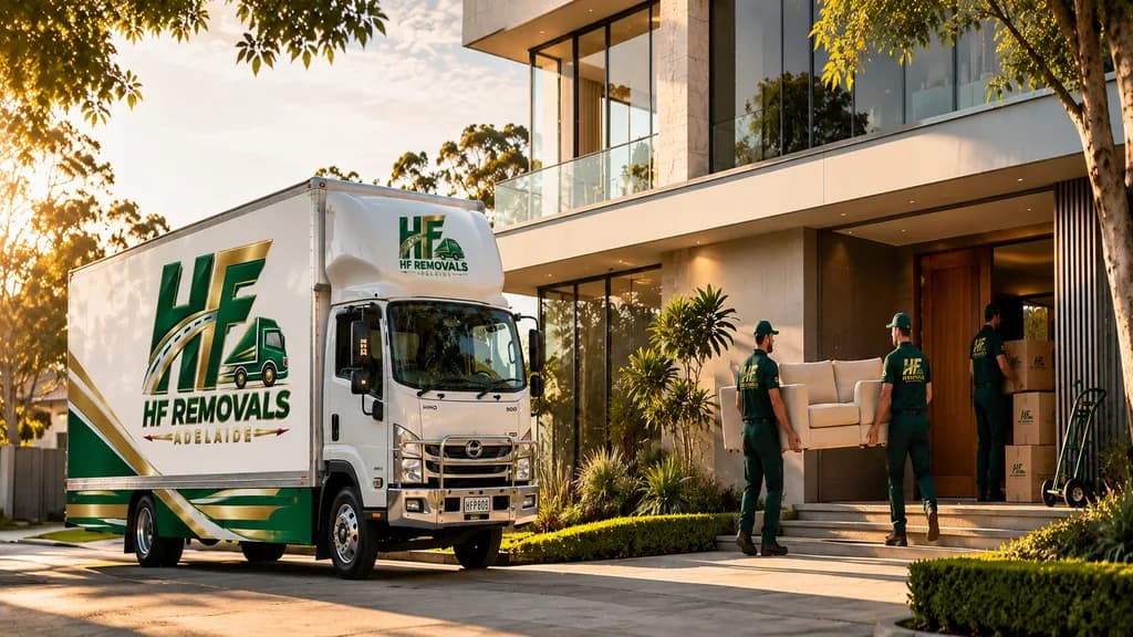 HF branded moving truck in an Adelaide streetscape